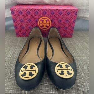 Tory Burch Benton Ballet Flat Napa Leather Black Size 7.5